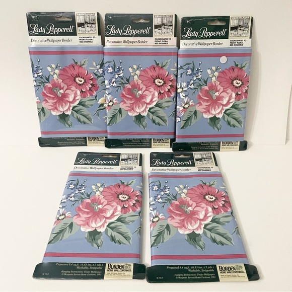 Lot of 5 Lady Pepperell Peony Wallpaper Border Borden Home Wall Covering 15 Feet - Picture 12 of 12